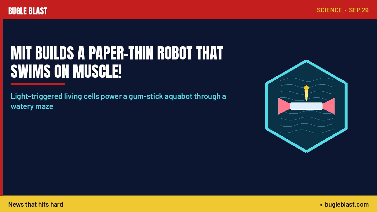 MIT BUILDS A PAPER-THIN ROBOT THAT SWIMS ON MUSCLE! | Light-triggered living cells power a gum-stick aquabot through a watery maze