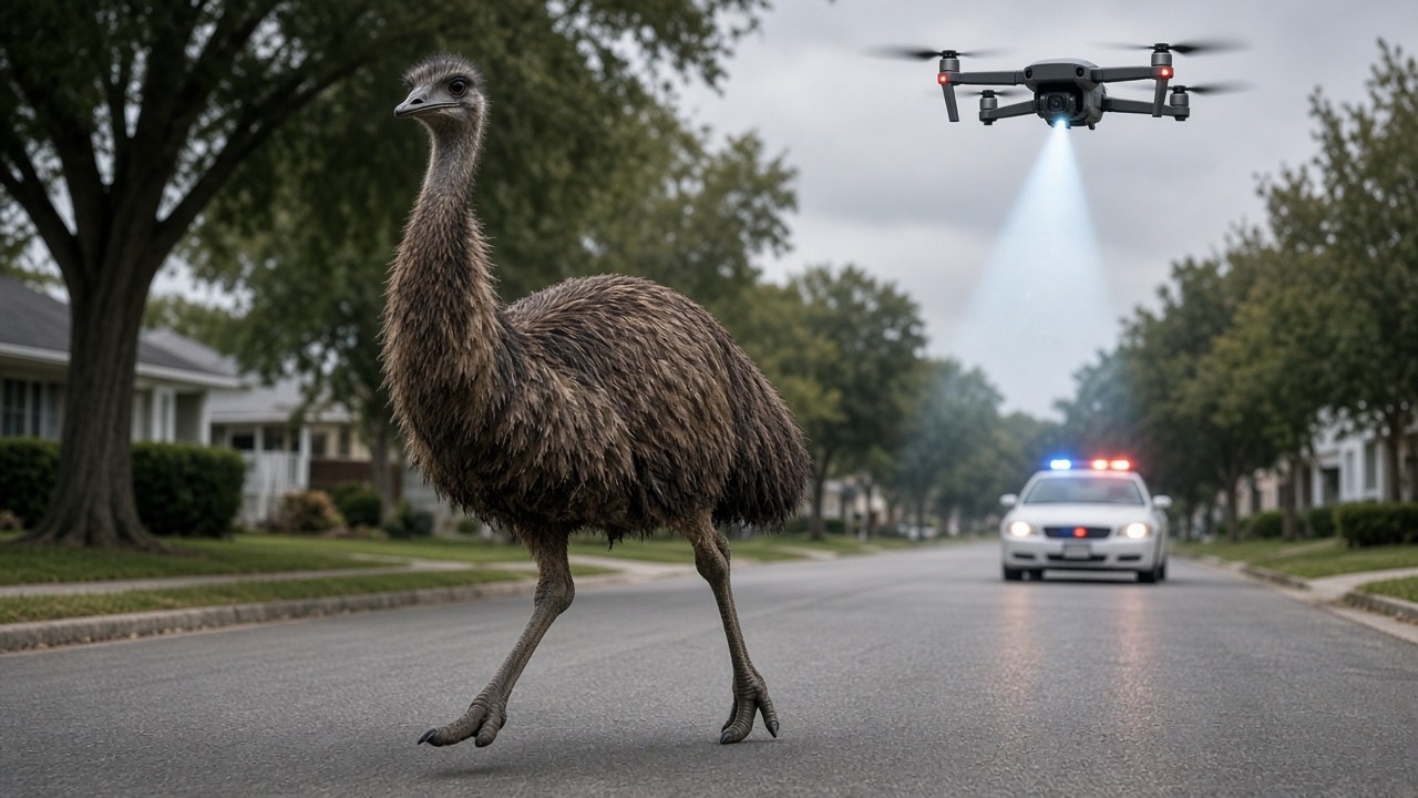FUGITIVE EMU TERRORIZES RAMAPO — DRONE COPS WIN! | Petting-zoo breakout ends with zero injuries and maximum bird jokes