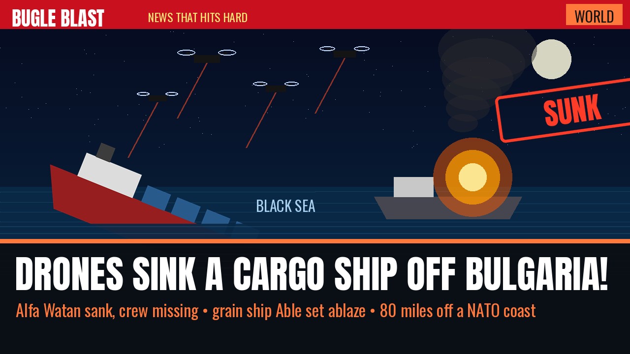 DRONES SINK A CARGO SHIP OFF BULGARIA! | Sea and air drones hit two merchant ships 80 miles off a NATO coast at 3 a.m. — one went down with its crew still missing, and nobody is saying who launched them