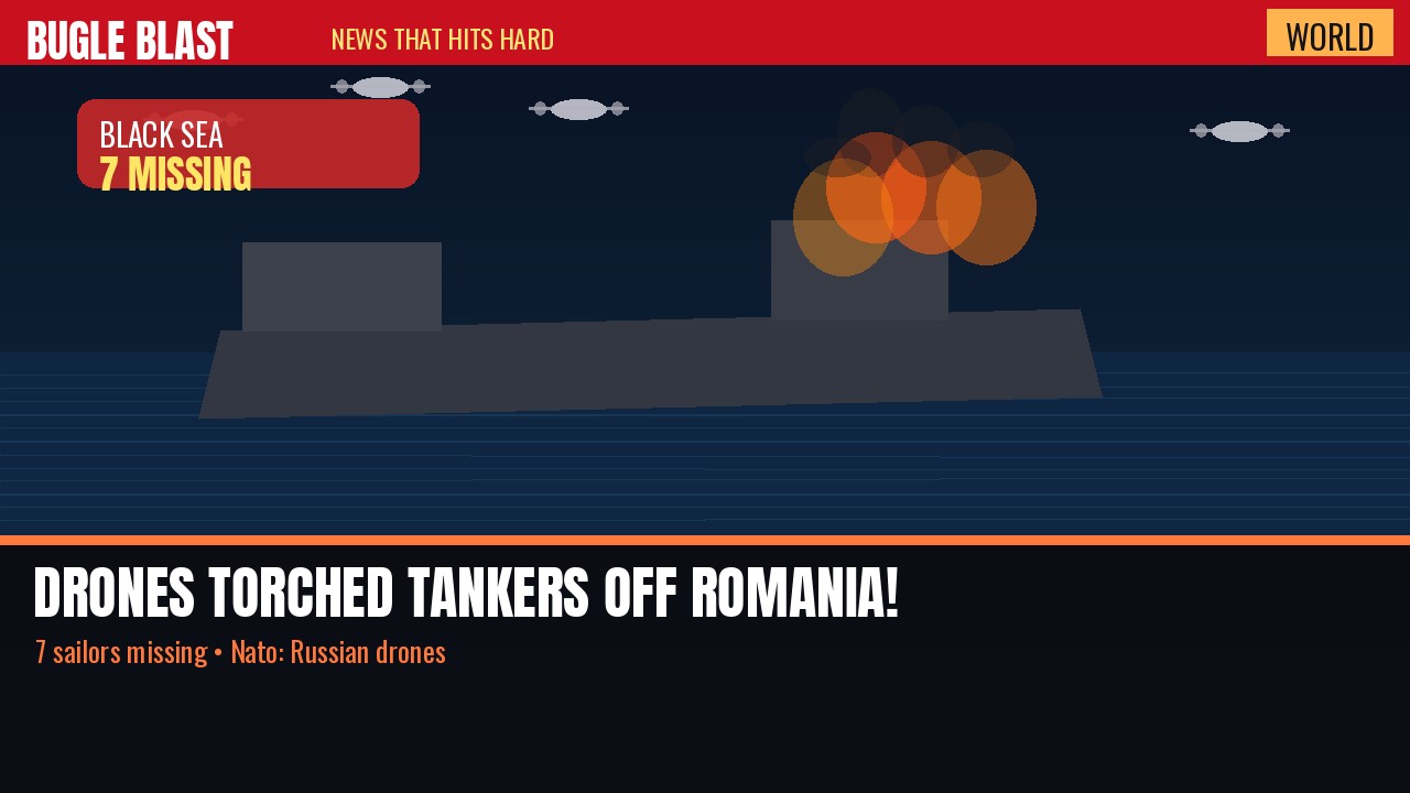 DRONES TORCHED TANKERS OFF ROMANIA — 7 SAILORS MISSING! | Nato source blames Russian drones; EU calls Black Sea attacks unacceptable