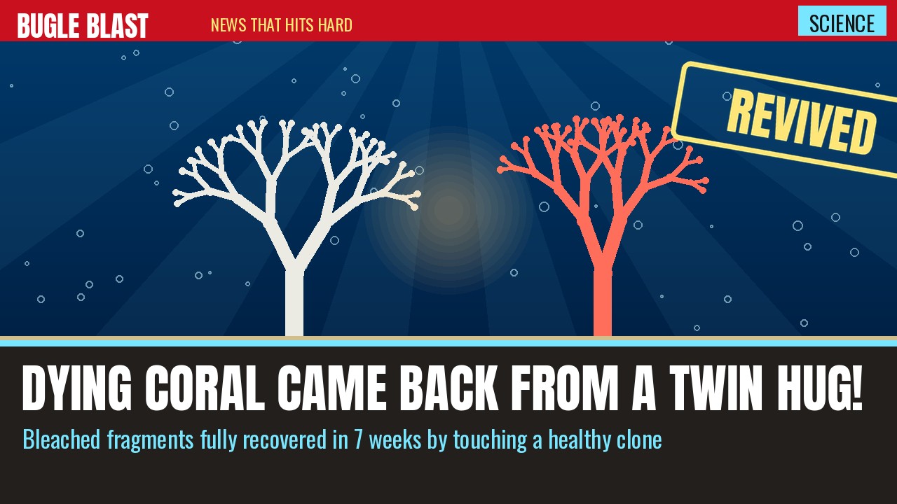 DYING CORAL GOT A HUG FROM ITS TWIN — AND CAME BACK TO LIFE! | Stanford’s ghost-white fragments fully recovered in seven weeks just by touching a healthy clone