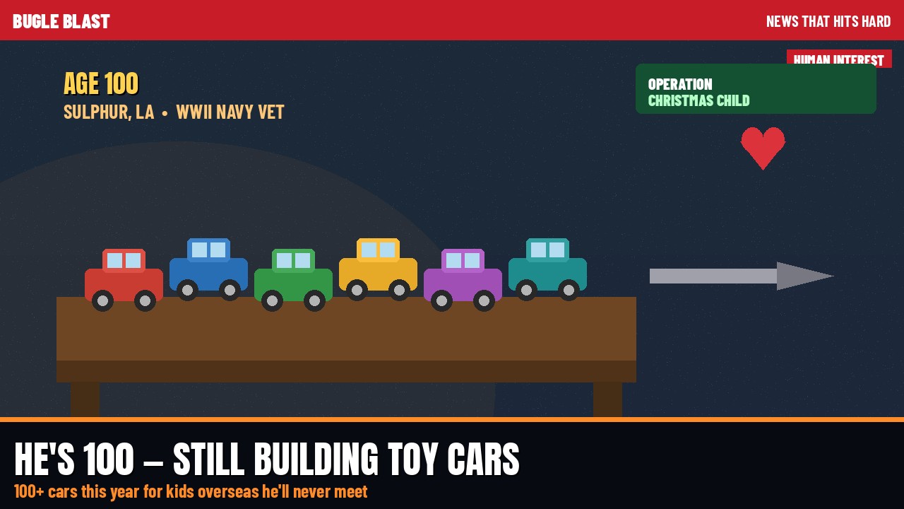 HE’S 100 AND STILL BUILDING TOY CARS FOR KIDS HE’LL NEVER MEET! | WWII Navy vet keeps Operation Christmas Child rolling from his Sulphur workshop