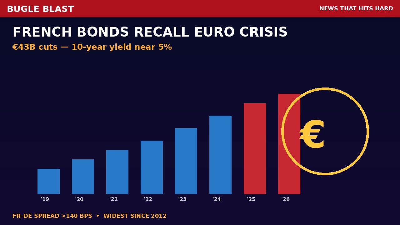 FRENCH BOND SELL-OFF ‘REMINISCENT OF THE EURO CRISIS’! | Paris floats €43B cuts — 10-year yield hits 24-year high, FR–DE spread widest since 2012