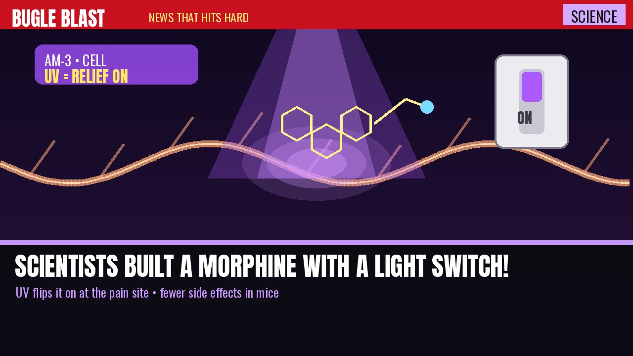 SCIENTISTS BUILT A MORPHINE WITH A LIGHT SWITCH! | Shine UV on the pain, get relief right there. In mice, tolerance and constipation dropped or disappeared