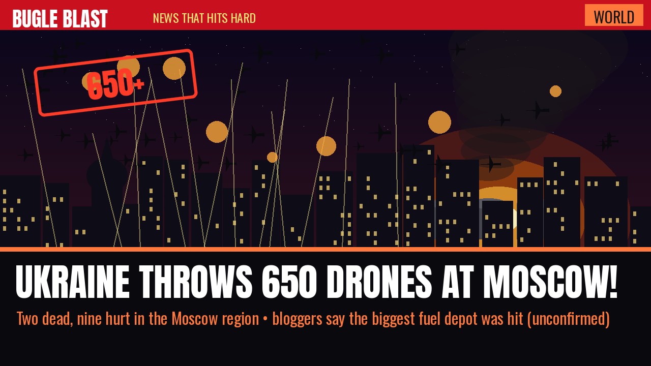 UKRAINE THROWS 650 DRONES AT MOSCOW! | Moscow’s mayor counts more than 650 drones in one night — two dead, 47 homes damaged, and Russian bloggers say the region’s biggest fuel depot took a hit