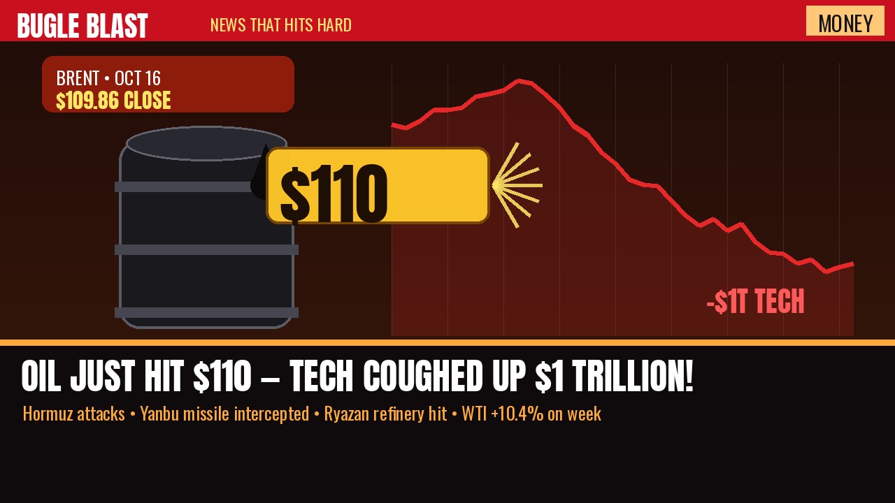 OIL JUST HIT $110 — AND TECH COUGHED UP $1 TRILLION! | Hormuz attacks, a missile at Saudi Arabia’s bypass port and a Russian refinery hit sent Brent to a five-month high, and Wall Street paid for it